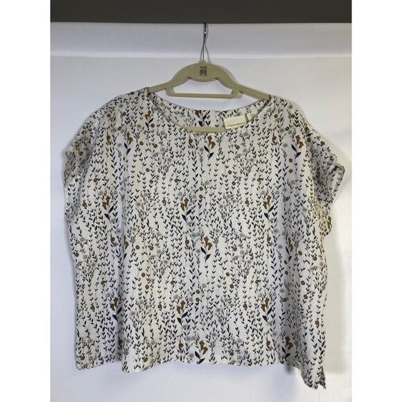 Women’s Linen Floral Button Back Top Sz M Lagen Beach Cottage Coast White - Picture 1 of 6
